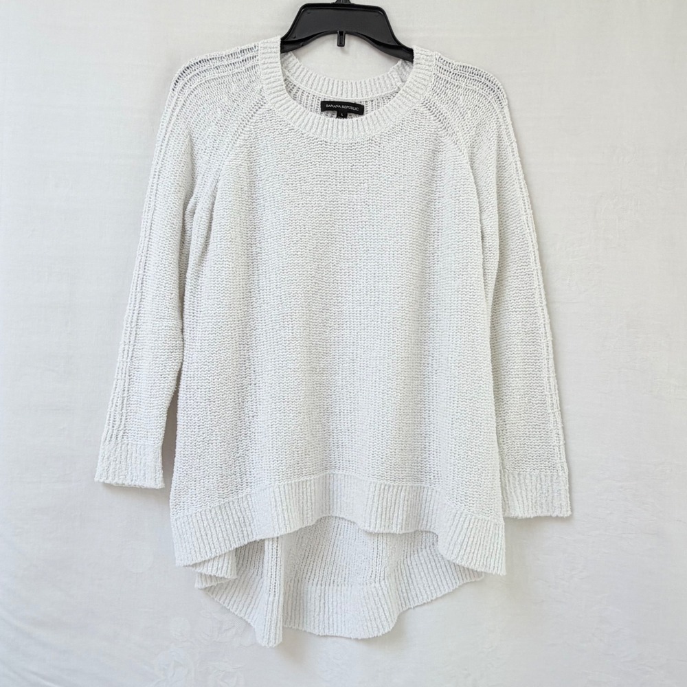 Banana Republic Womens White Textured Knit Cotton Blend High Low Sweater Women S